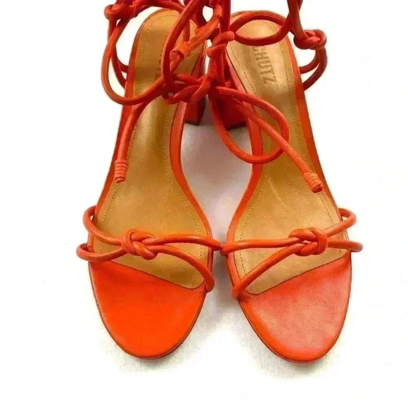 NWOT Schutz Flame Orange Leather Strappy Block Heel Made Brazil Sandal Size 10B - Picture 7 of 15